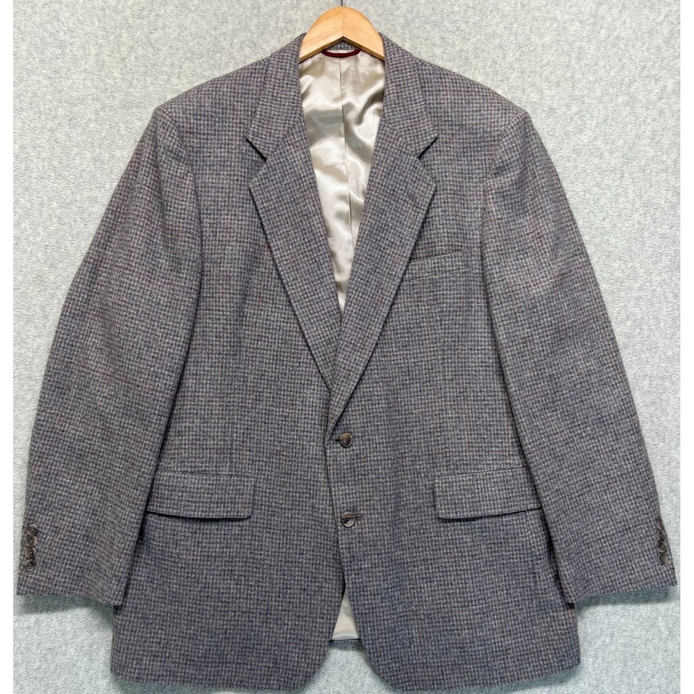 Hart Schaffner & Marx Mens Blazer Jacket Grey Tweed Check 2-Button Notch 42R